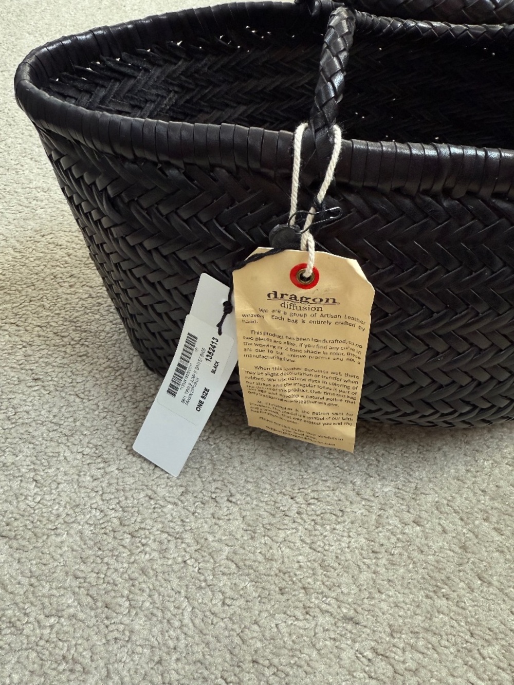 Dragon Diffusion handwoven black leather Triple Jump tote, size Small, NWT - Picture 12 of 13